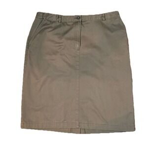 LL Bean Skirt Size 16 Khaki Green Straight Cotton Pockets Casual Preppy